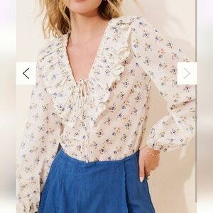 Anthropologie WAYF Sweet Floral Ruffle Long Sleeve Peasant Blouse, Size XL